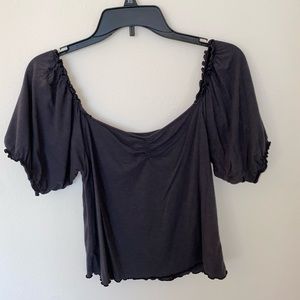 American Eagle Puff-Sleeve Scoop Neck Top | Size: Medium| Color: Charcoal Gray |